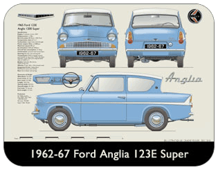 Ford Anglia Super 123E 1962-67 Place Mat, Medium